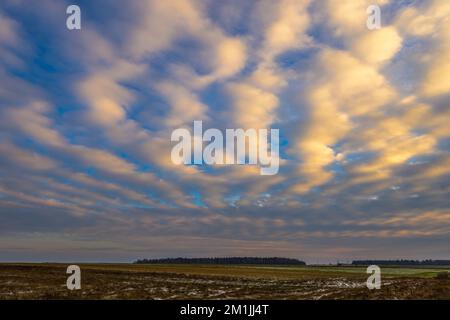 winter landscape colorful sunrise over the snow-covered field Stock Photo