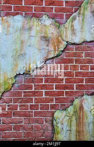 Red brick and white plaster wall texture asset aging and decaying Stock Photo