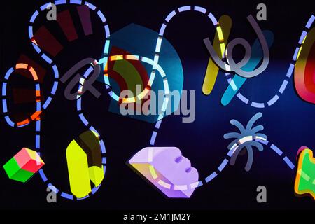 Dashed line and shapes abstract on wall in lights Stock Photo