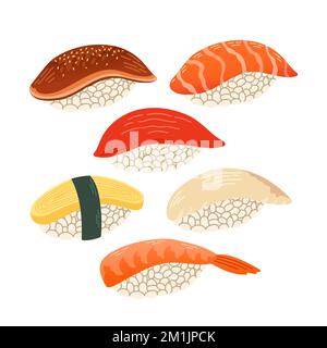 Sushi set japan asian food vector logo design pack isolated on white background Stock Vector