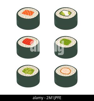 Sushi rolls set japan asian food vector logo design pack isolated on white background Stock Vector