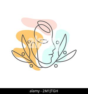 Abstract modern minimalist woman face line and art background with various shapes for wall decoration,Stylish wallpaper template with face. Vector ill Stock Vector