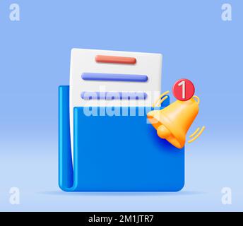 3D Document Folder with Notification Bell Stock Vector