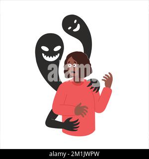 Mental problems, psychological instability concept. Scared woman suffers of phobia, fears, depressive disorder, paranoia. Vector Illustration in flat style Stock Vector