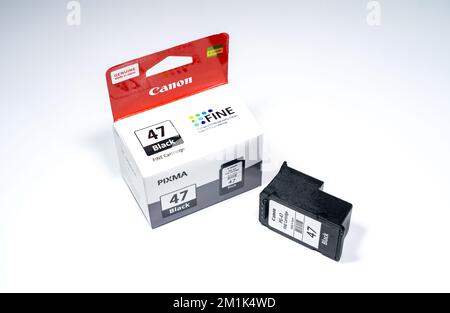 Canon Pixma Black printer cartridge on white background. Stock Photo