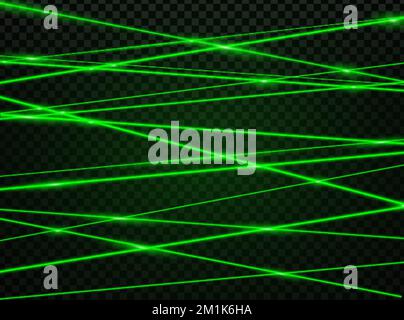 Green laser beam lights, neon glow rays background, vector flash and beam lines effect. Green laser shine and sparkle flares or light lines, space galaxy stars and futuristic energy beam flash Stock Vector