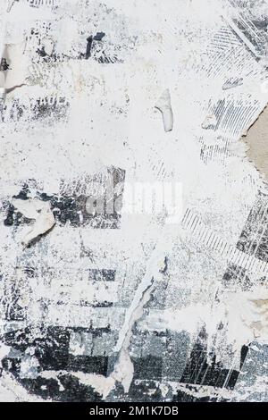 Old white grunge ripped torn collage posters creased crumpled paper placard texture background with copy space for text or image Stock Photo