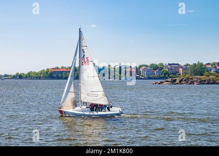 Helsinki, Finland - 12 June 2022: Yacht near Helsinki shore. Stock Photo