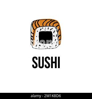 Sushi logo symbol illustration in doodle style isolated on white Stock Vector