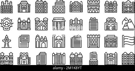 Vienna icons set outline vector. Opera house. Austria city Stock Vector