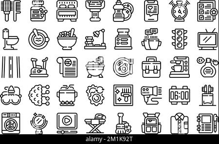Daily student routine linear icons set Stock Vector Image & Art - Alamy