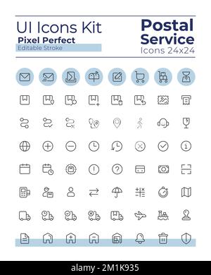Postal service pixel perfect linear ui icons set Stock Vector