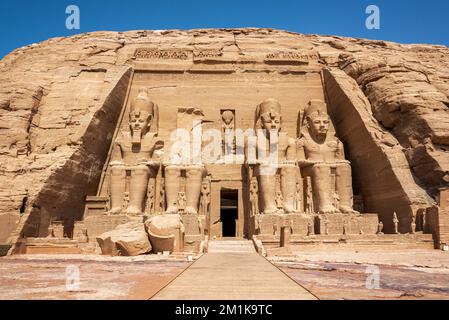 View of the entrance to Abu Simbel Temple near Aswan, Egypt Stock Photo