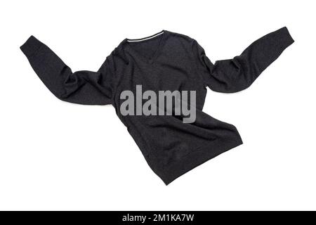 Casual crumpled grey sweater, pullover isolated on white, top view Stock Photo