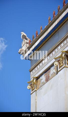 The building of the Academy of Athens, Greece, one of the world's most beautiful neoclassical buildings, designed by Theophil Hansen. Detail. Stock Photo