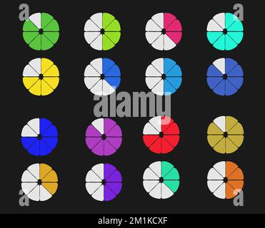 Colorful Circle Segments Set With Rounded Corners. Flower Shape Pie Chart. Circular Graph Progress Wheel Infographic Template For Business Stock Vector
