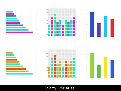 Set Of Colorful Business Bar Charts. Business Analysis Column Graph Bar Chart. Infographic Elements For Business Brochures, Website, Advertising Stock Vector