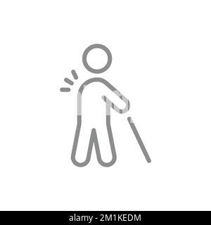 Retirement or injury insurance line vector icon. Man and cane, disabled or retired person line vector icon. Stock Vector