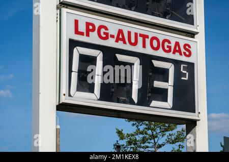 Sign price LPG at a gas station Stock Photo