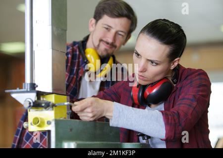 wood industry technicians working together on project Stock Photo
