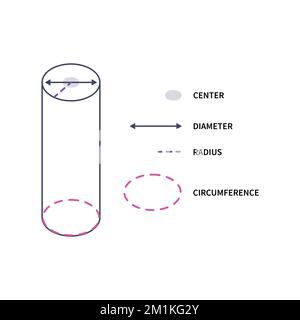 Circle geometry icon of diameter, radius and circumference Stock Vector
