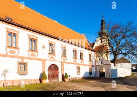 church of Saint  Sigismond and palace in Popice, Znojmo region, Czech Republic Stock Photo