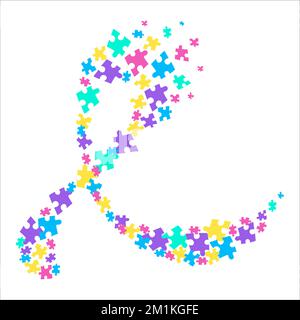 Autism awareness ribbon made of puzzle pieces icon Stock Vector