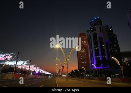 Corniche buildings during the FIFA World Cup Qatar 2022. Doha, Qatar. (Photo by Bagu Blanco / PRESSIN) Stock Photo