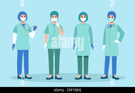 Surgeons doctor hold stethoscope . Cartoon characters design . Vector . Stock Vector