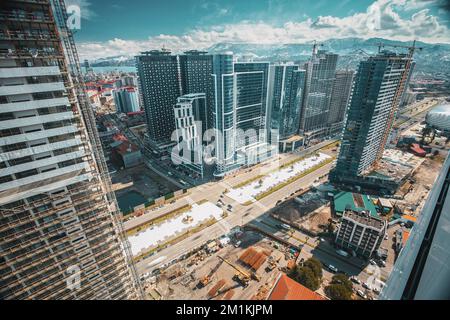 Development Multistorey Residential Building construction area. development on construction site. flat view Construction And bulding industry concept Stock Photo