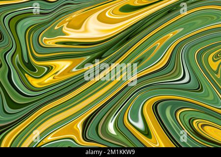 Green and yellow mixed wavy colorful fluid texture and pattern background Stock Photo