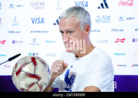 Doha, Qatar. 13th Dec, 2022. Didier Deschamps, Head Coach of France, speaks during the France Press Conference at the Main Media Center on December 13, 2022 in Doha, Qatar. ( Credit: Brazil Photo Press/Alamy Live News Stock Photo