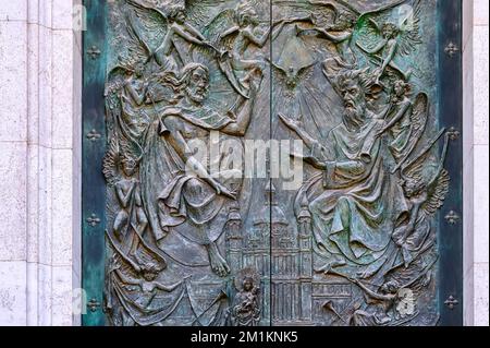 Sculpted door in Almudena Cathedral in Madrid, Spain, 2022 Stock Photo