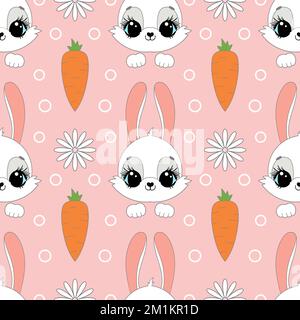 Seamless pattern with rabbits and carrots. Vector Stock Vector