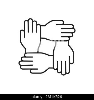 Hands together in round shape. Humanitarian assistance black silhouette. Voluntary, charity, donation icon. Vector business illustration isolated on w Stock Vector