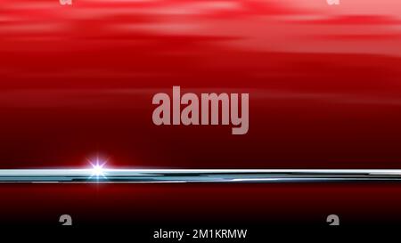 Red car body fragment, part. Background for banner in automotive style. Shiny car close up view. Vehicle paint coating texture. Chrome molding, logo, Stock Vector