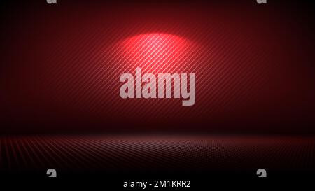 Studio interior with carbon fiber texture. Modern carbon fiber textured red black interior with spotlight light. Background for product placement Stock Vector