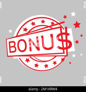 Bonus isolated icon, sticker, $. Red bonus sign for promotion design. Dollar sign. Special offer sale banner. Advertising for marketing promo design Stock Vector