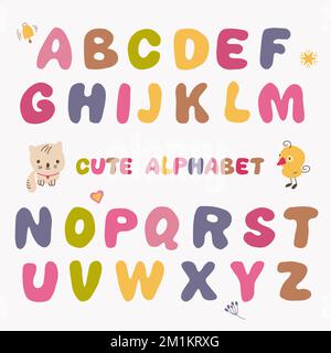 Cute colourful hand drawn doodle style alphabet. Stock Vector