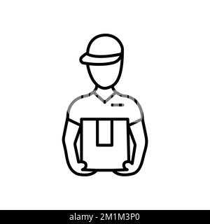 Delivery Man Holding Cardboard Box Vector Line Icon Stock Vector