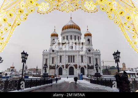 December 21, 2021. Moscow, Russia: Famous Christ the Savior Cathedral in Moscow, Russia, in winter Stock Photo