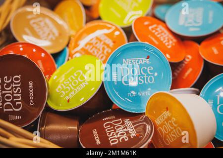 closeup of Nescafe Dolce Gusto capsules,cappuccino ice,cafe aulait, cappuccino.Selective focus 6152857 Stock Photo at Vecteezy