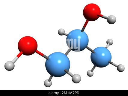 3D image of Propylene glycol skeletal formula - molecular chemical structure of  Propanediol isolated on white background Stock Photo