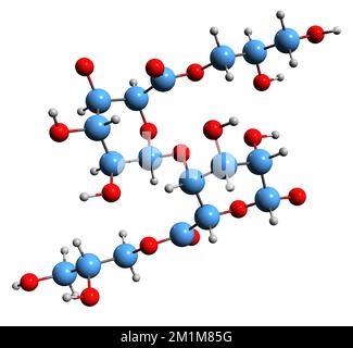 3D image of Propylene glycol alginate skeletal formula - molecular chemical structure of Propane diol alginate isolated on white background Stock Photo