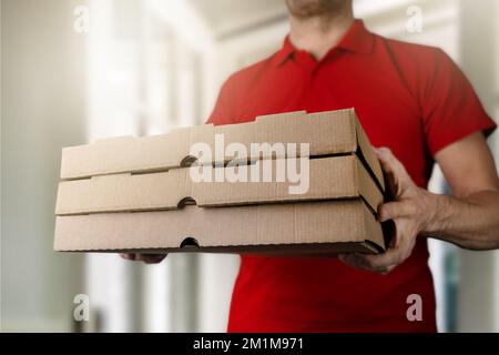 home pizza delivery. food courier deliver the order Stock Photo