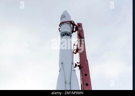 Spaceship. A space flight. Space program. rocket is ready to take off. The platform for the take-off of spaceships. Missile system. Installation for l Stock Photo