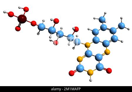 3D image of Flavin mononucleotide skeletal formula - molecular chemical structure of  riboflavin-5-phosphate isolated on white background Stock Photo