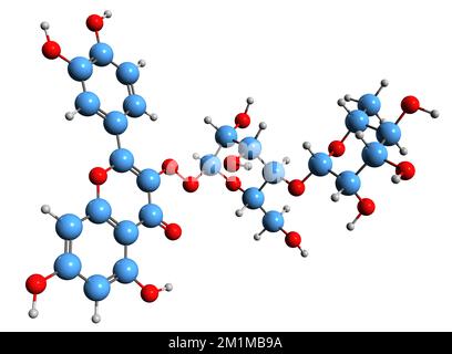 3D image of Rutin skeletal formula - molecular chemical structure of Quercetin rutinoside isolated on white background Stock Photo