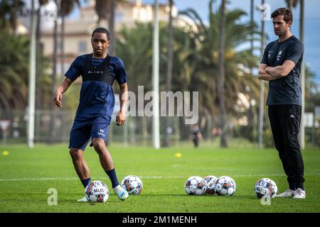 Gent's Malick Fofana pictured in action during a training session at the winter training camp of Belgian first division soccer team KAA Gent in Oliva, Spain, Tuesday 13 December 2022. BELGA PHOTO LUC CLAESSEN Stock Photo