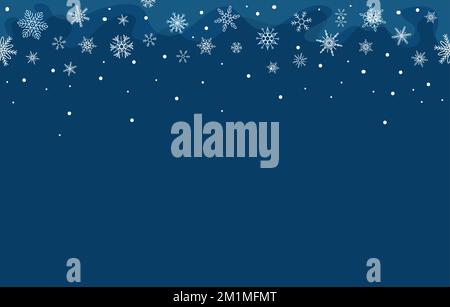 Snowflakes seamless stripe, upper horizontal on blue Stock Vector